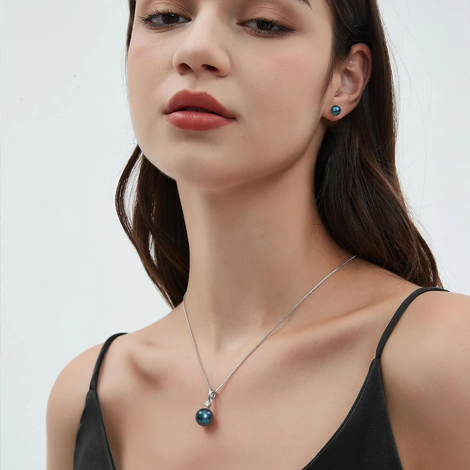 YAMI Pearl Neckalce and Earrings Set, Pearl Jewelry Set for Women, Genuine Cultured Blue/Black/Golden Pearls Crafted in 925 Sterling Silver, Luxurious Jewelry Gifts for Women, Length 18 2IN