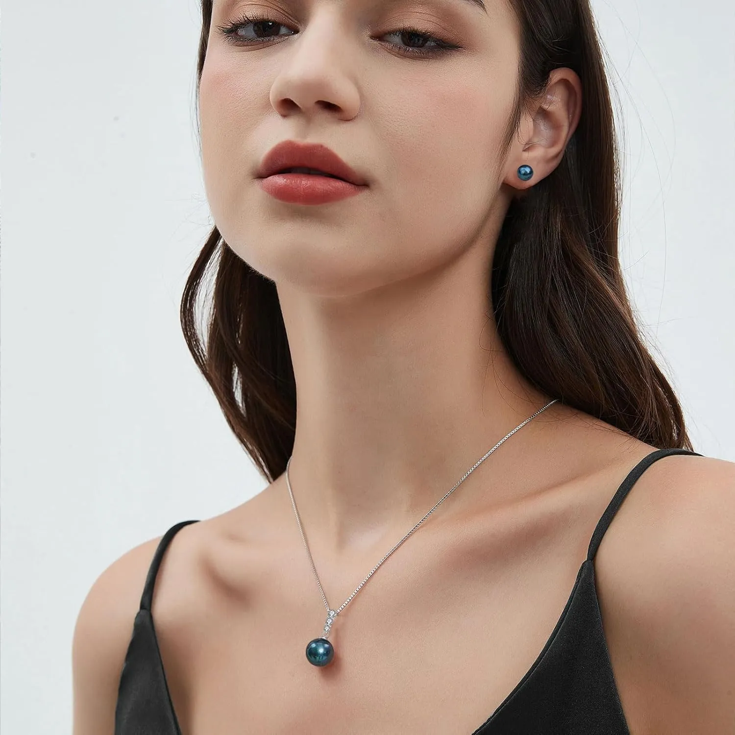 YAMI Pearl Neckalce and Earrings Set, Pearl Jewelry Set for Women, Genuine Cultured Blue/Black/Golden Pearls Crafted in 925 Sterling Silver, Luxurious Jewelry Gifts for Women, Length 18 2IN