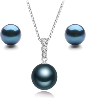 YAMI Pearl Neckalce and Earrings Set, Pearl Jewelry Set for Women, Genuine Cultured Blue/Black/Golden Pearls Crafted in 925 Sterling Silver, Luxurious Jewelry Gifts for Women, Length 18 2IN
