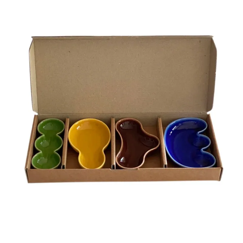 Yeknu Colorful Ceramic Sauce Plate Wasabi Oil Vinegar Dispenser Container Japanese Korean Style Dining Room Accessories 4 Pcs Set