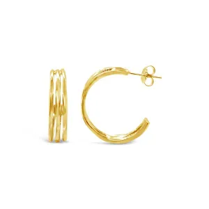 Yellow Gold Plated Trio Half Hoop Stud Earrings