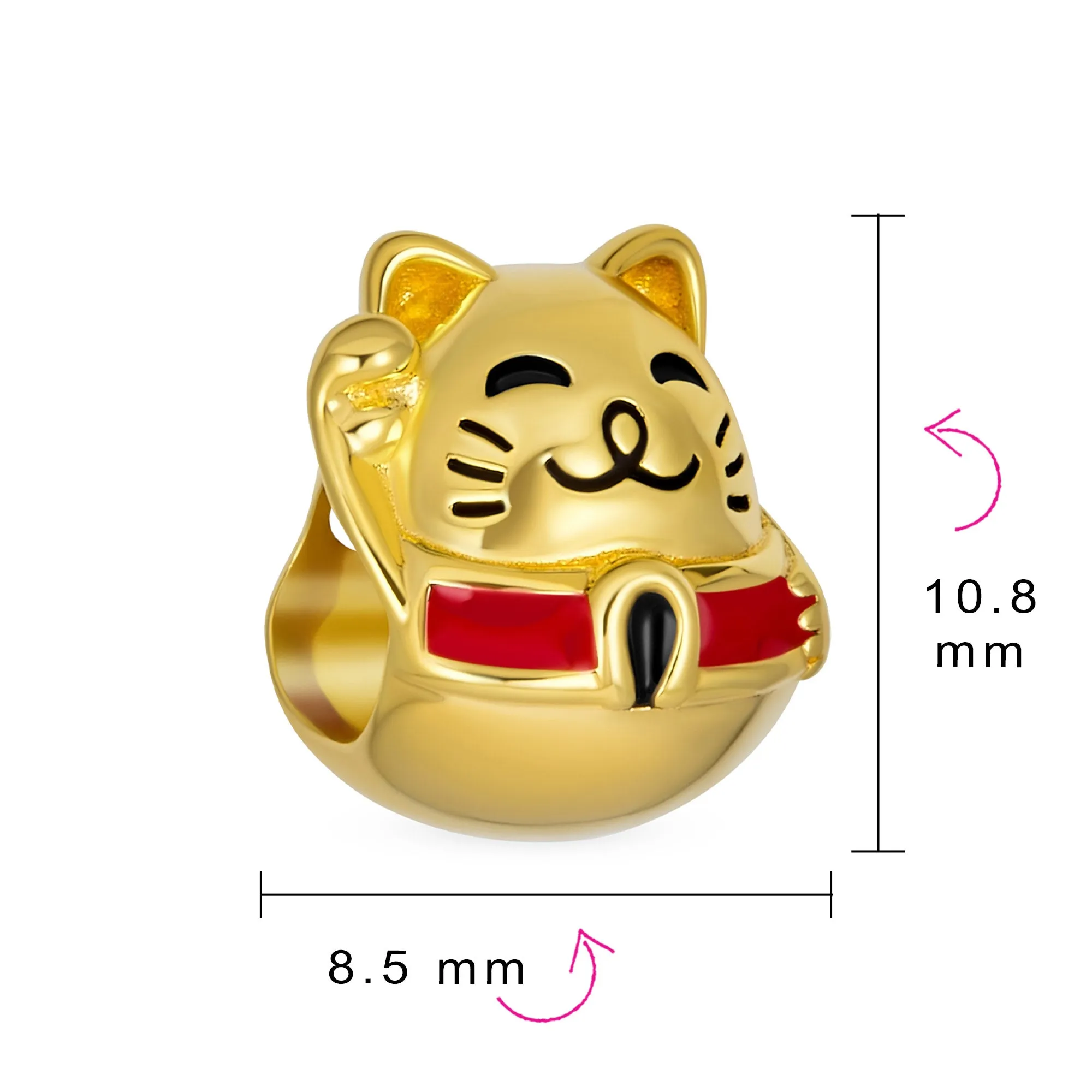 Yellow Maneki Neko Lucky Cat Charm Bead 14K Gold Plated Fits European Bracelet