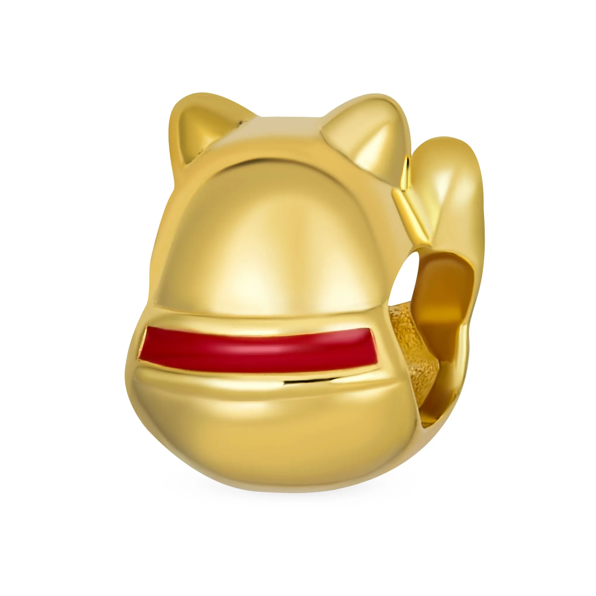 Yellow Maneki Neko Lucky Cat Charm Bead 14K Gold Plated Fits European Bracelet