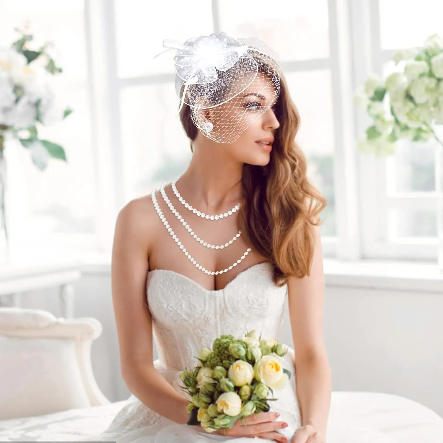 Yewong Fascinators Hat for Women Tea Party Pillbox Kentucky Derby Hat Hair Clip Gloves Necklace