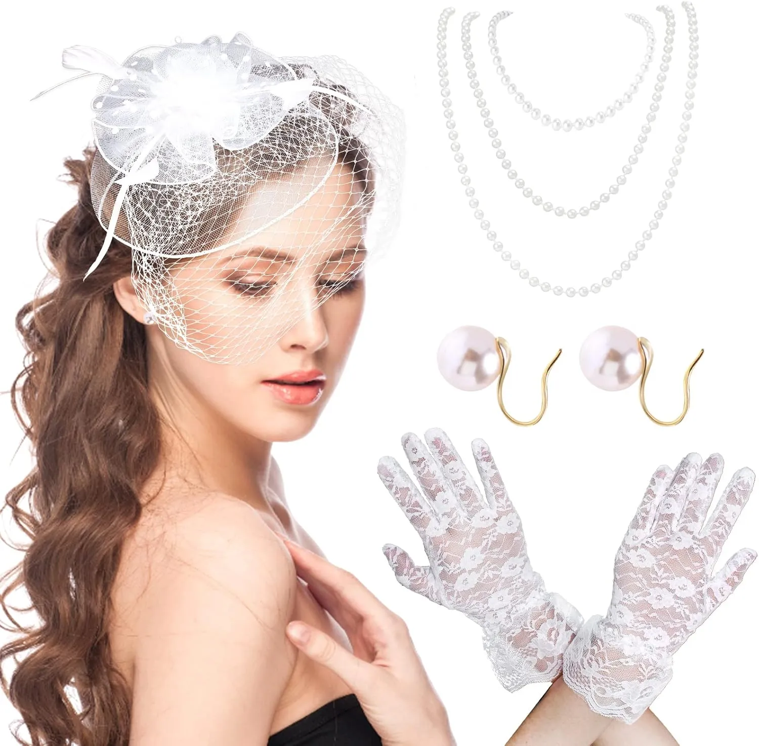 Yewong Fascinators Hat for Women Tea Party Pillbox Kentucky Derby Hat Hair Clip Gloves Necklace