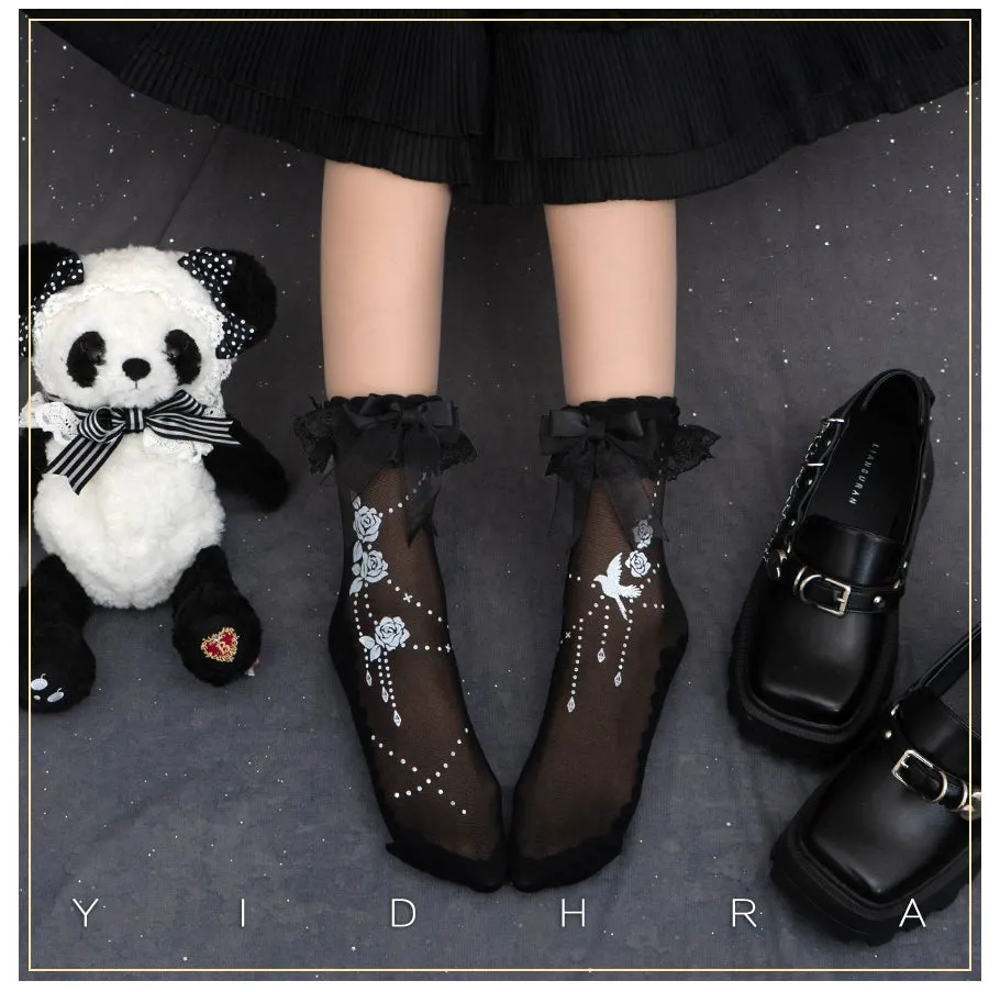 Yidhra~Nightingale and Rose~Gothic Lolita Socks Rose Lace Socks