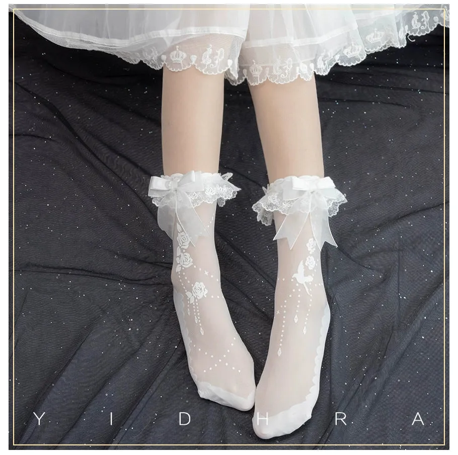 Yidhra~Nightingale and Rose~Gothic Lolita Socks Rose Lace Socks