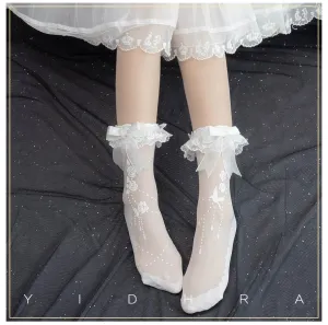 Yidhra~Nightingale and Rose~Gothic Lolita Socks Rose Lace Socks
