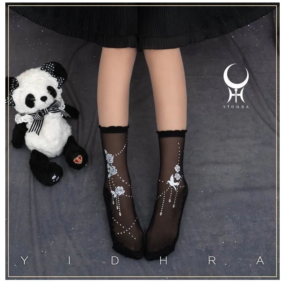 Yidhra~Nightingale and Rose~Gothic Lolita Socks Rose Lace Socks