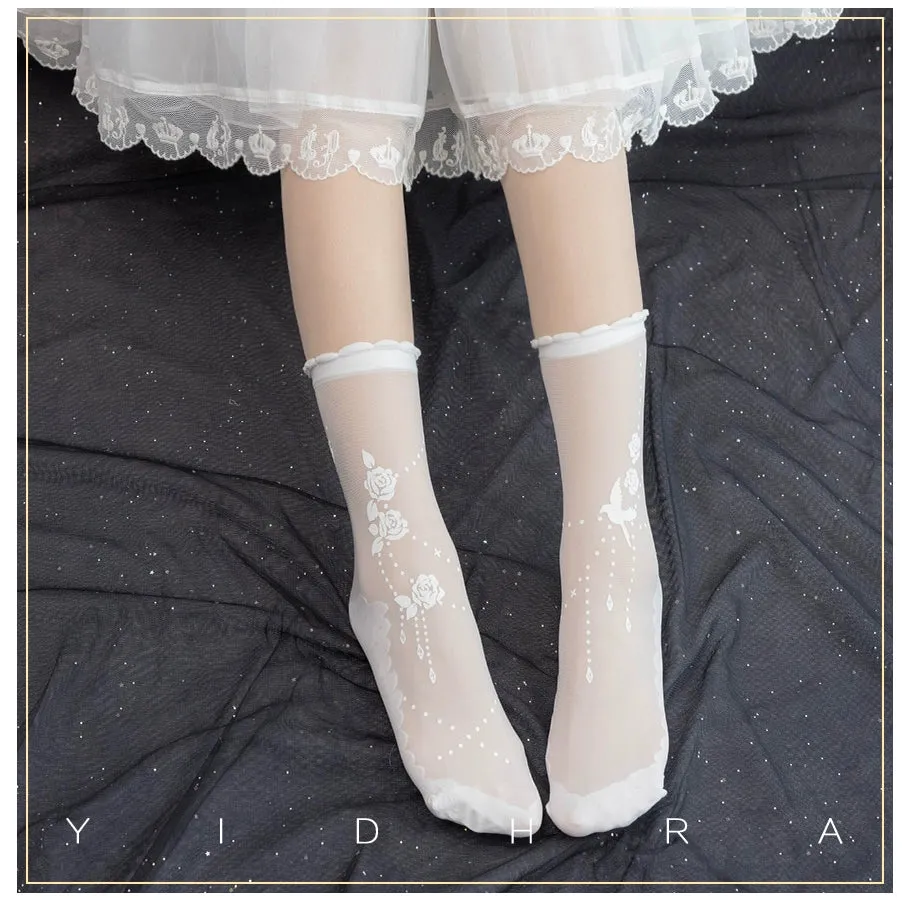 Yidhra~Nightingale and Rose~Gothic Lolita Socks Rose Lace Socks