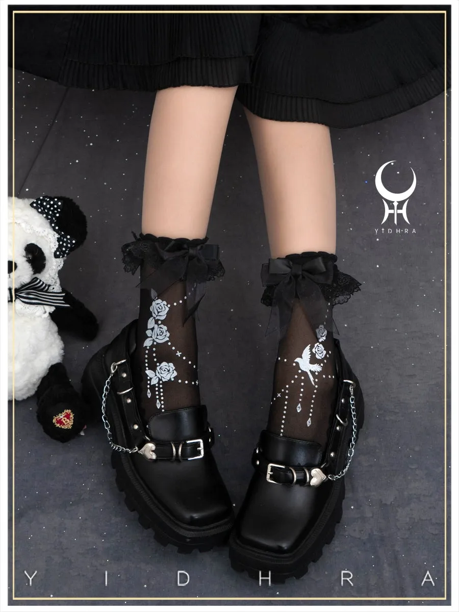 Yidhra~Nightingale and Rose~Gothic Lolita Socks Rose Lace Socks