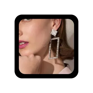 YienDoo Long Crystal Square Drop Earrings Large Square Hoop Earrings Gold Hanging Hollow Square Pave Rhinestone Dangle Earrings Statement Crystal Rectangle Geometric Sparkling Prom Earrings for Women