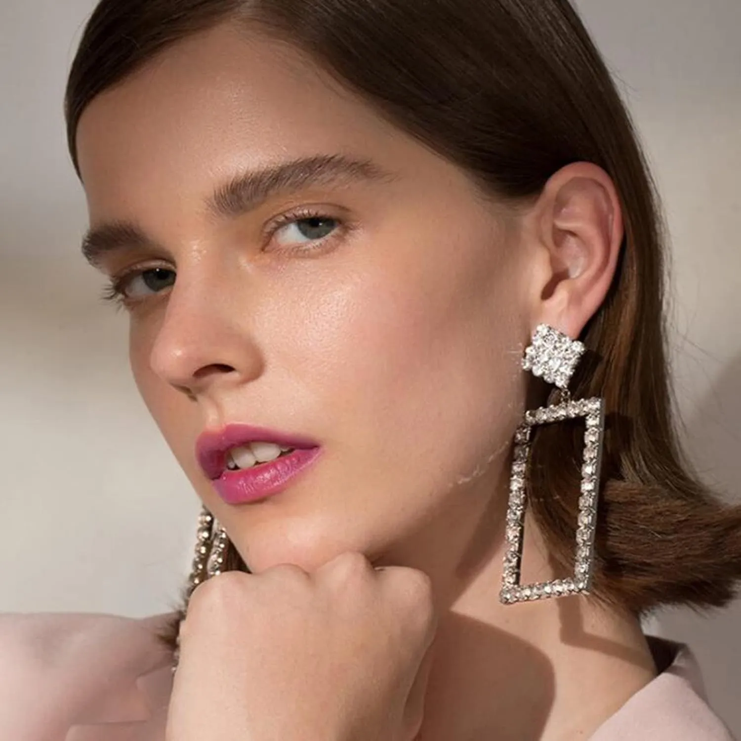 YienDoo Long Crystal Square Drop Earrings Large Square Hoop Earrings Gold Hanging Hollow Square Pave Rhinestone Dangle Earrings Statement Crystal Rectangle Geometric Sparkling Prom Earrings for Women