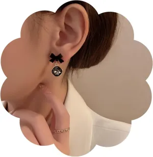 YienDoo Punk Bow Knot Stud Earrings Vintage Black Crystal Dangle Earrings Statement Square Rhinestone Drop Earrings Minimalist Bow Tie Ribbon Stud Earrings Jewelry for Women