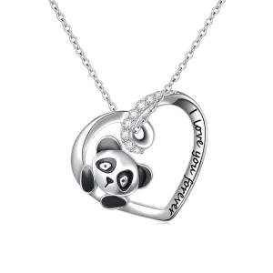 YienDoo Silver Crystal Panda Necklace Choker Vintage Heart Panda Pendant Cute Animal Necklace Charm Jewelry I Love You Forever Birthday Gifts for Kids Women and Girls