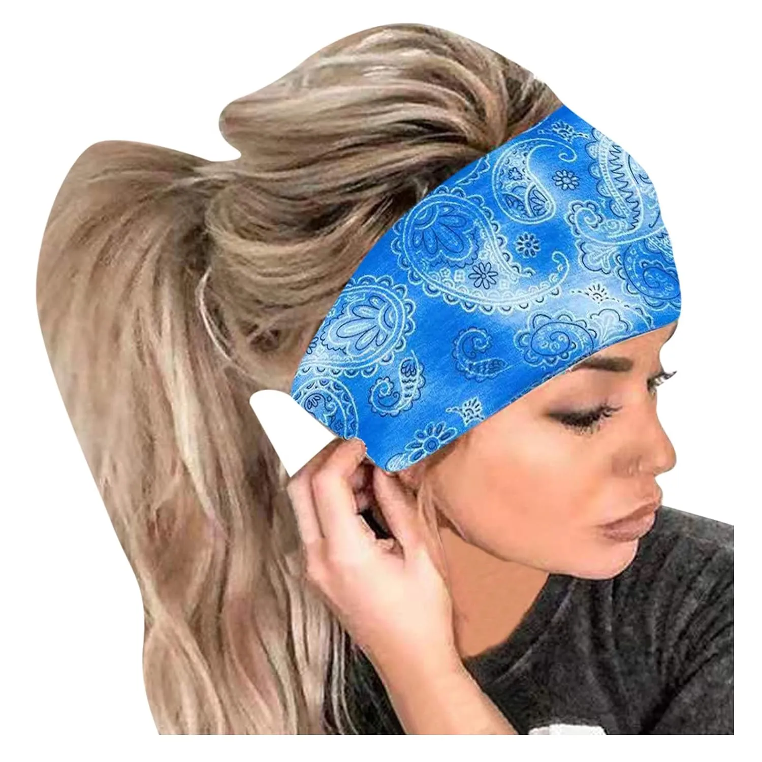 YOLAI Headbands for Women Elastic Hair Bands for Women Soft Cloth Fabric Headbands Yoga Running Sport Hair Accessories (Blue, One Size)