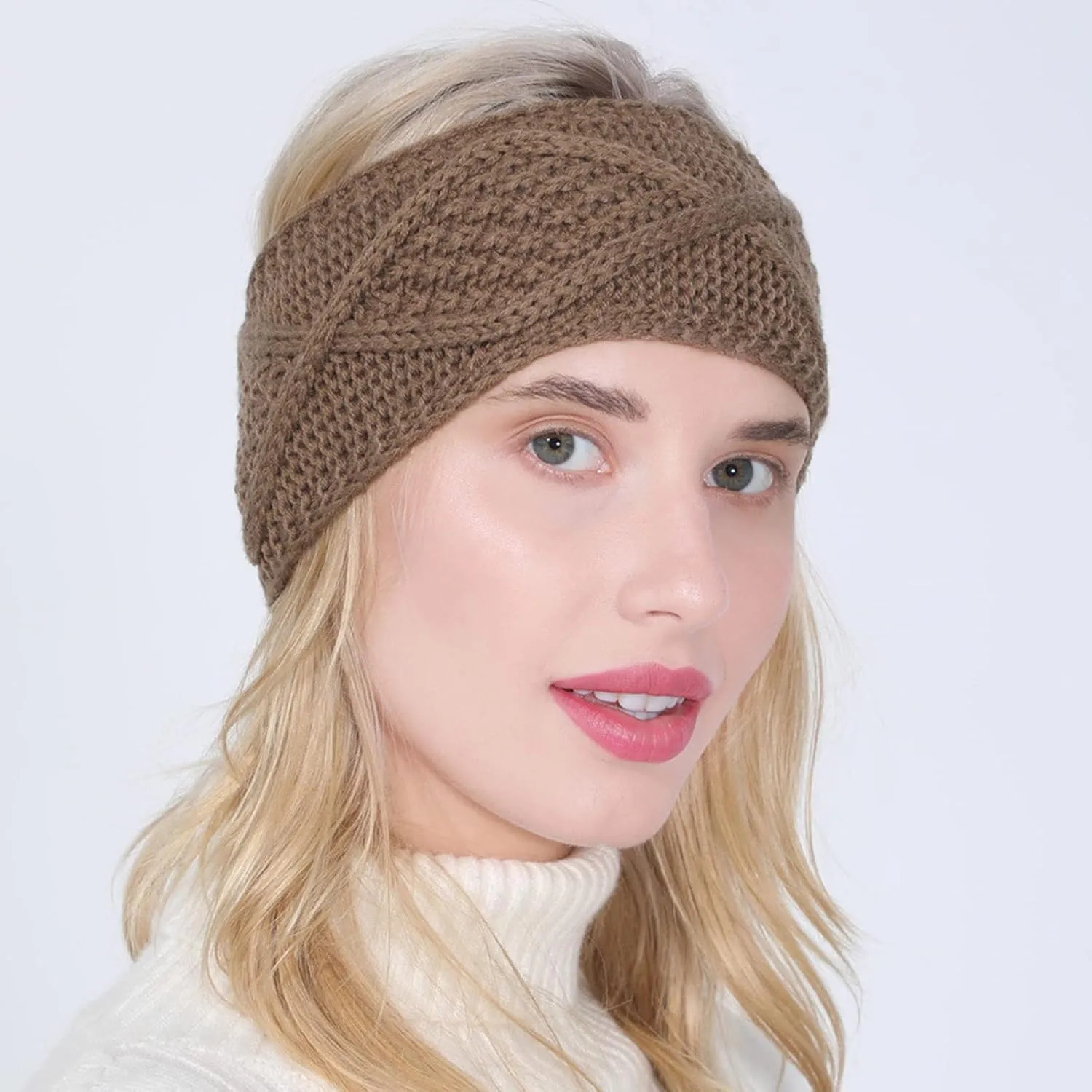YOLAI Headbands for Women Fashion Wide Hairband Sports Yoga Workout Head Bands for Makeup Washing Face (Khaki, One Size)