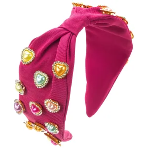YOLAI Knotted Headbands for Women Fashion Wide Headband Girl Pearl Headbands Solid Color Hair Hoops (Hot Pink, One Size)