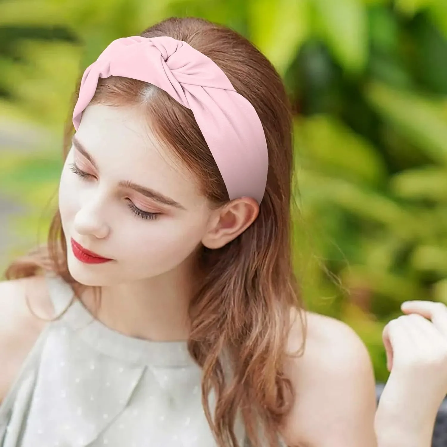 YOLAI Padded Headbands for Women Girls Wide Solid Color Hairbands Hair Hoops Fashion Ladies Hair Band (Pink, One Size)