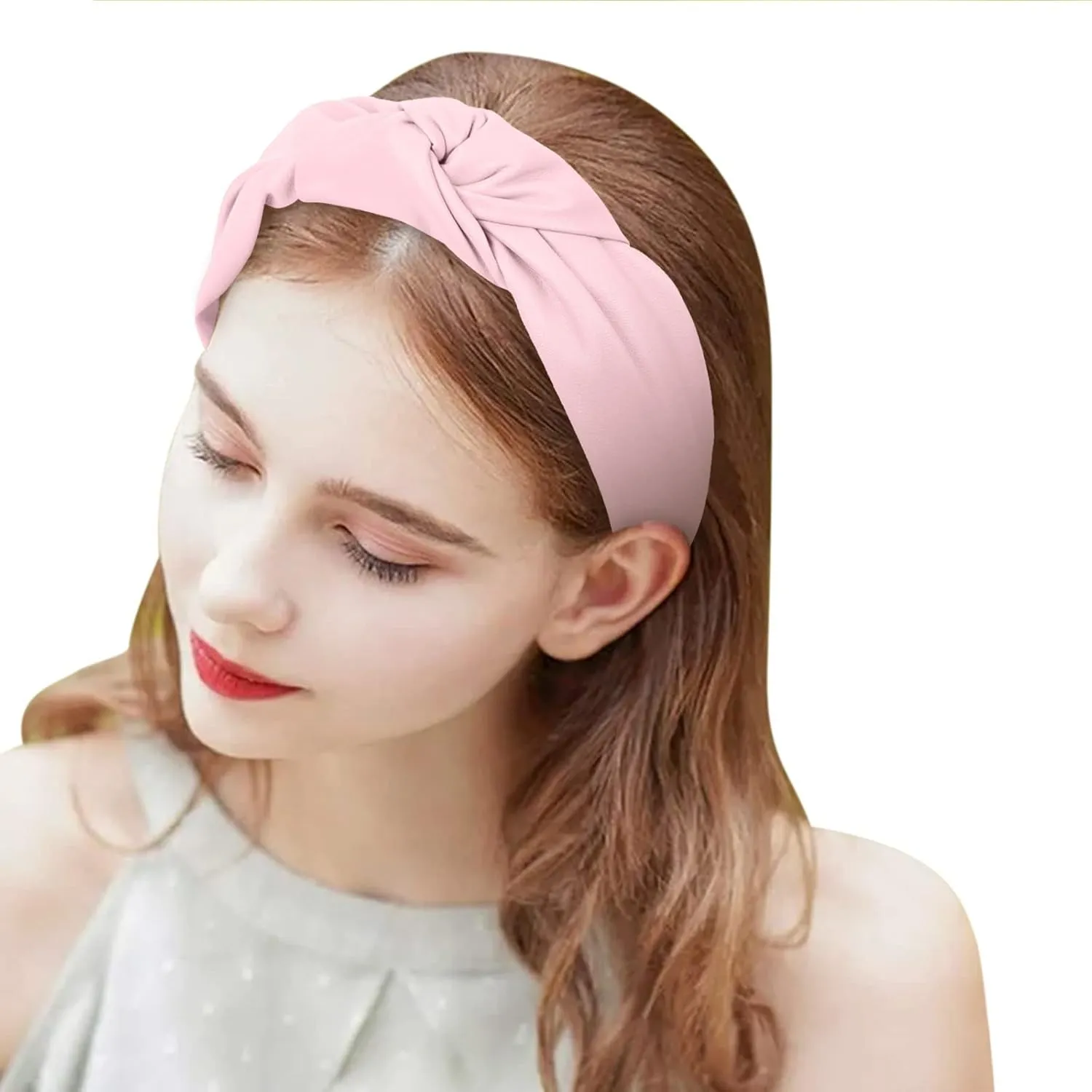 YOLAI Padded Headbands for Women Girls Wide Solid Color Hairbands Hair Hoops Fashion Ladies Hair Band (Pink, One Size)