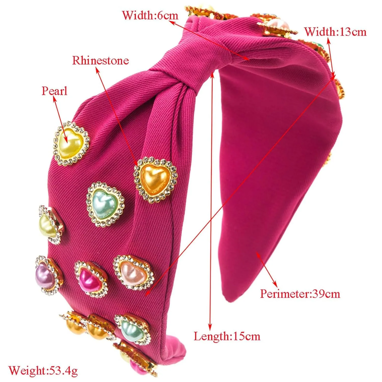 YOLAI Pearl Knotted Headband for Women Love Heart Hairband Wide Top Knot Headbands Party Fashion Hair Band (Pink, One Size)