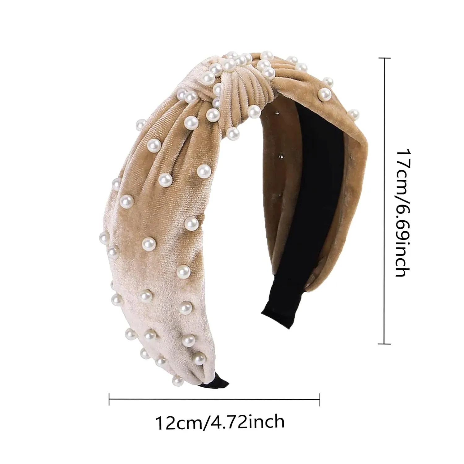 YOLAI Pearl Knotted Headband Women Hairband Elegant Wide Top Knot Headbands Fashion Ladies Hair Hoop (Beige, One Size)