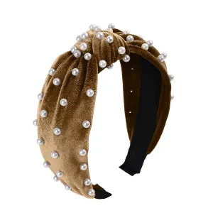 YOLAI Pearl Knotted Headband Women Hairband Elegant Wide Top Knot Headbands Fashion Ladies Hair Hoop (Gold, One Size)