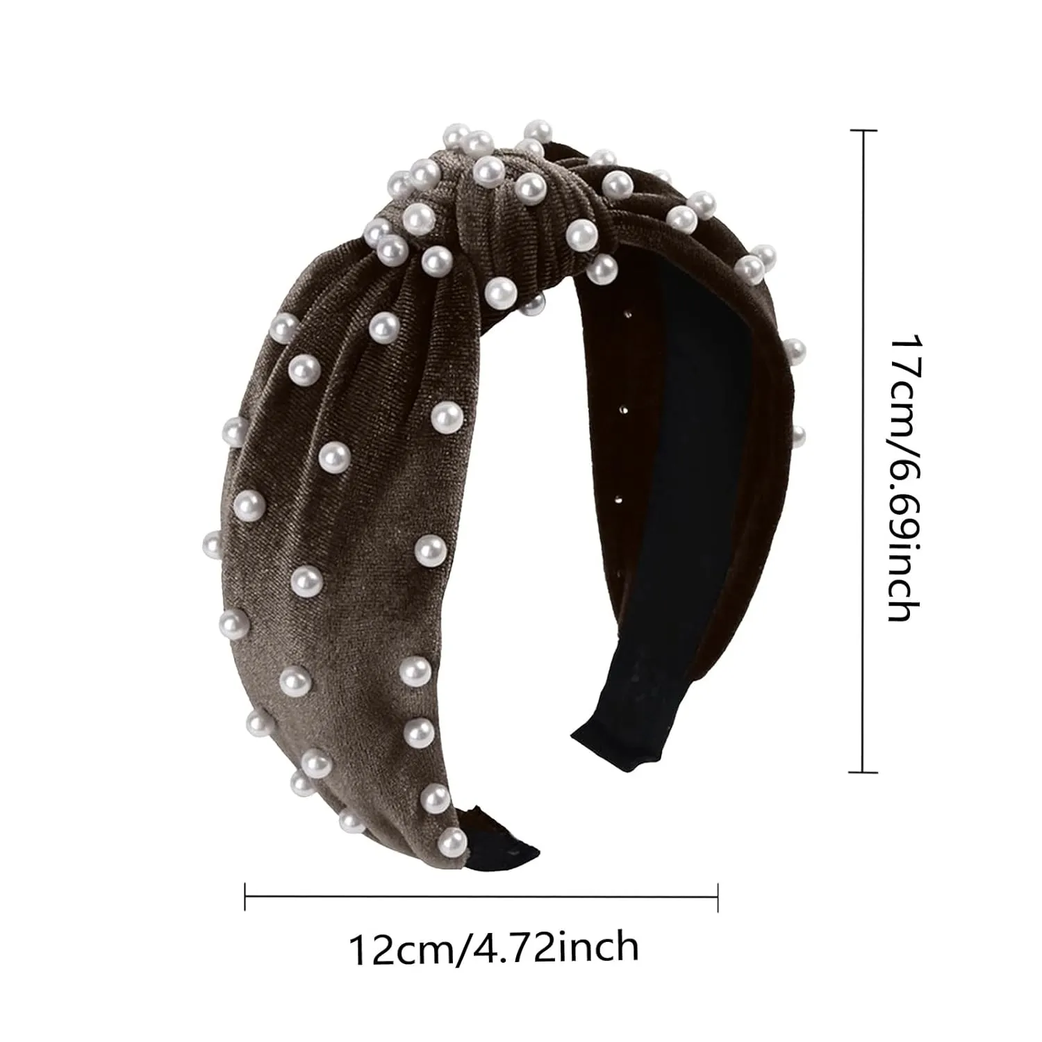 YOLAI Velvet Pearl Hair Hoop for Women Golden Velvet Pearl Knotted Hair Hoop Headband Hair Accessories (Coffee, One Size)