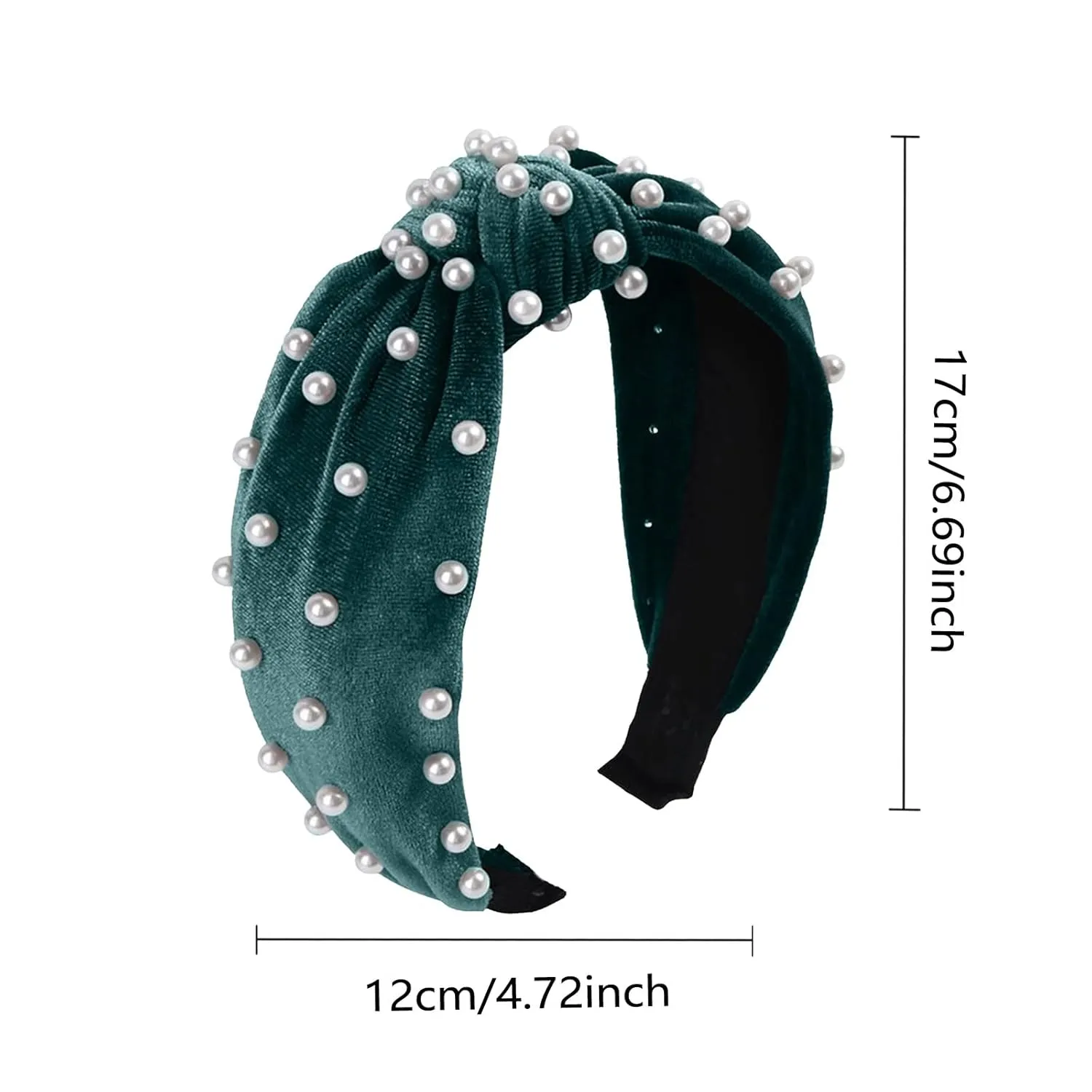 YOLAI Velvet Pearl Hair Hoop for Women Golden Velvet Pearl Knotted Hair Hoop Headband Hair Accessories (Green, One Size)