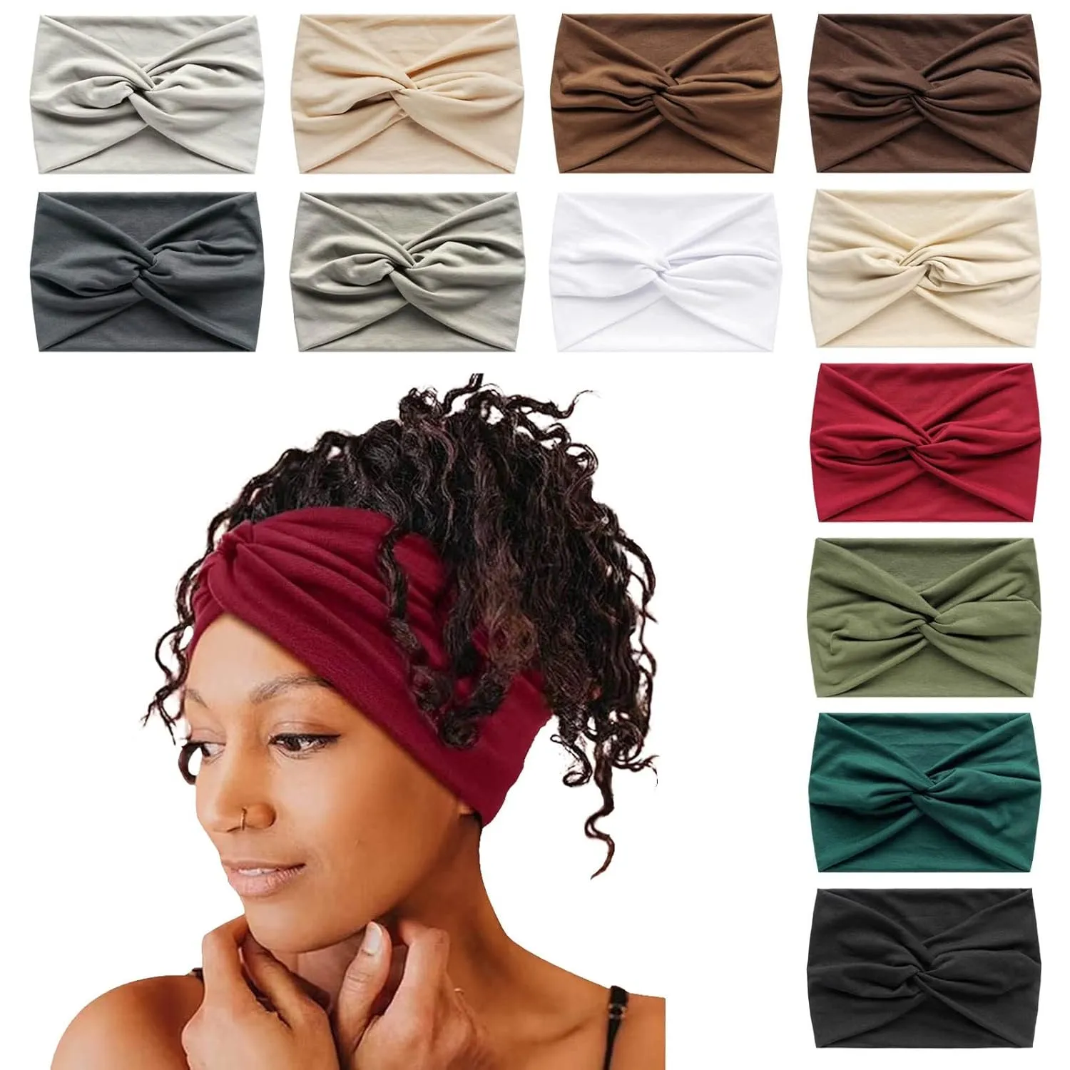 YOLAI Wide Headbands for Women Elastic Hair Bands for Workout Running Sport Solid Fashion Hair Accessories (Brown, One Size)
