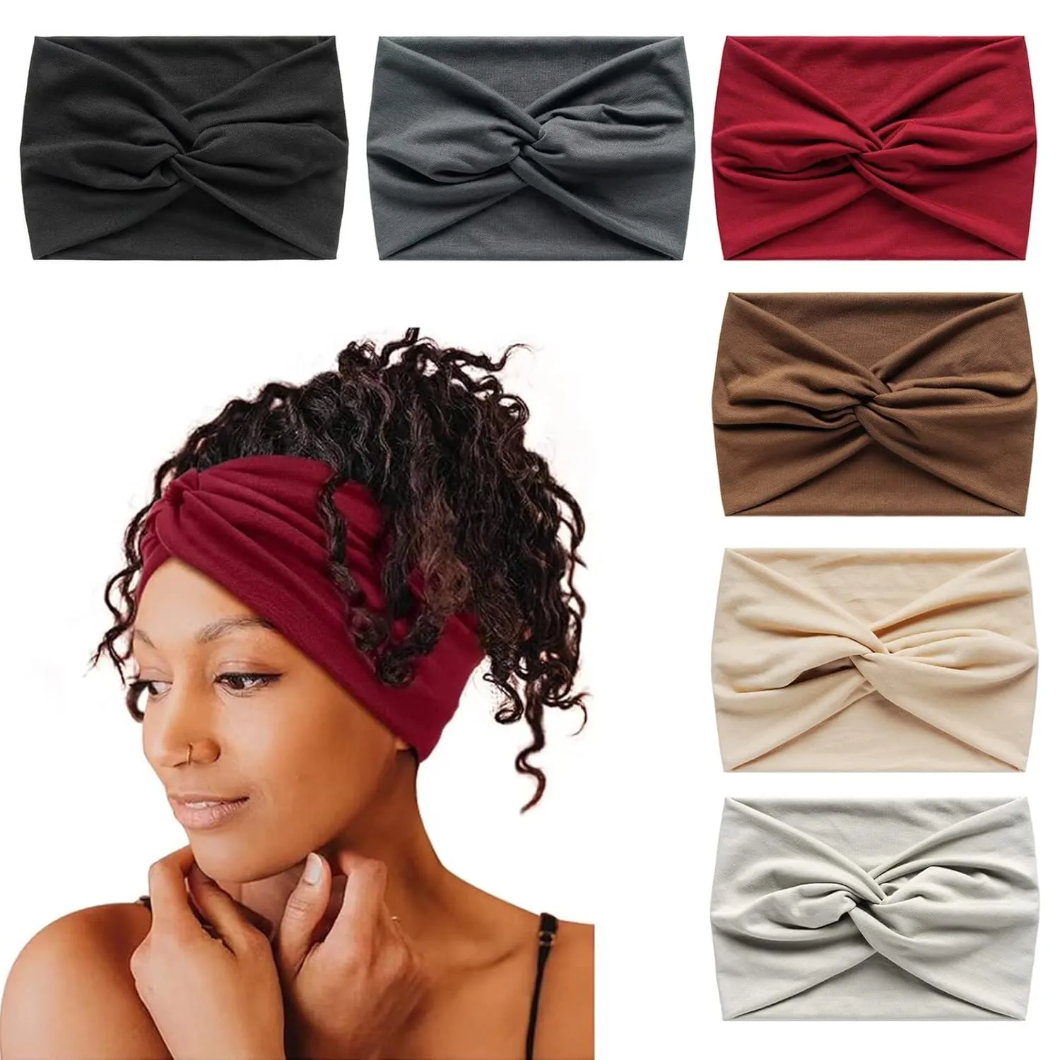 YOLAI Wide Headbands for Women Elastic Hair Bands for Workout Running Sport Solid Fashion Hair Accessories (White, One Size)
