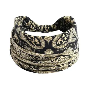 YOLAI Wide Headbands for Women Knotted Boho Head Bands Elastic Turban Hairbands Fashion Hair Wraps Bands for Womens (Black, One Size)
