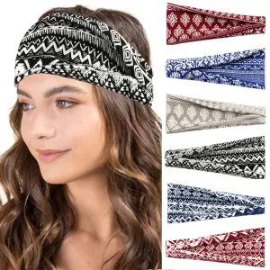 YOLAI Wide Headbands for Women Knotted Boho Head Bands Non Slip Elastic Hairbands for Girls Fashion Hair Bands (Blue, One Size)