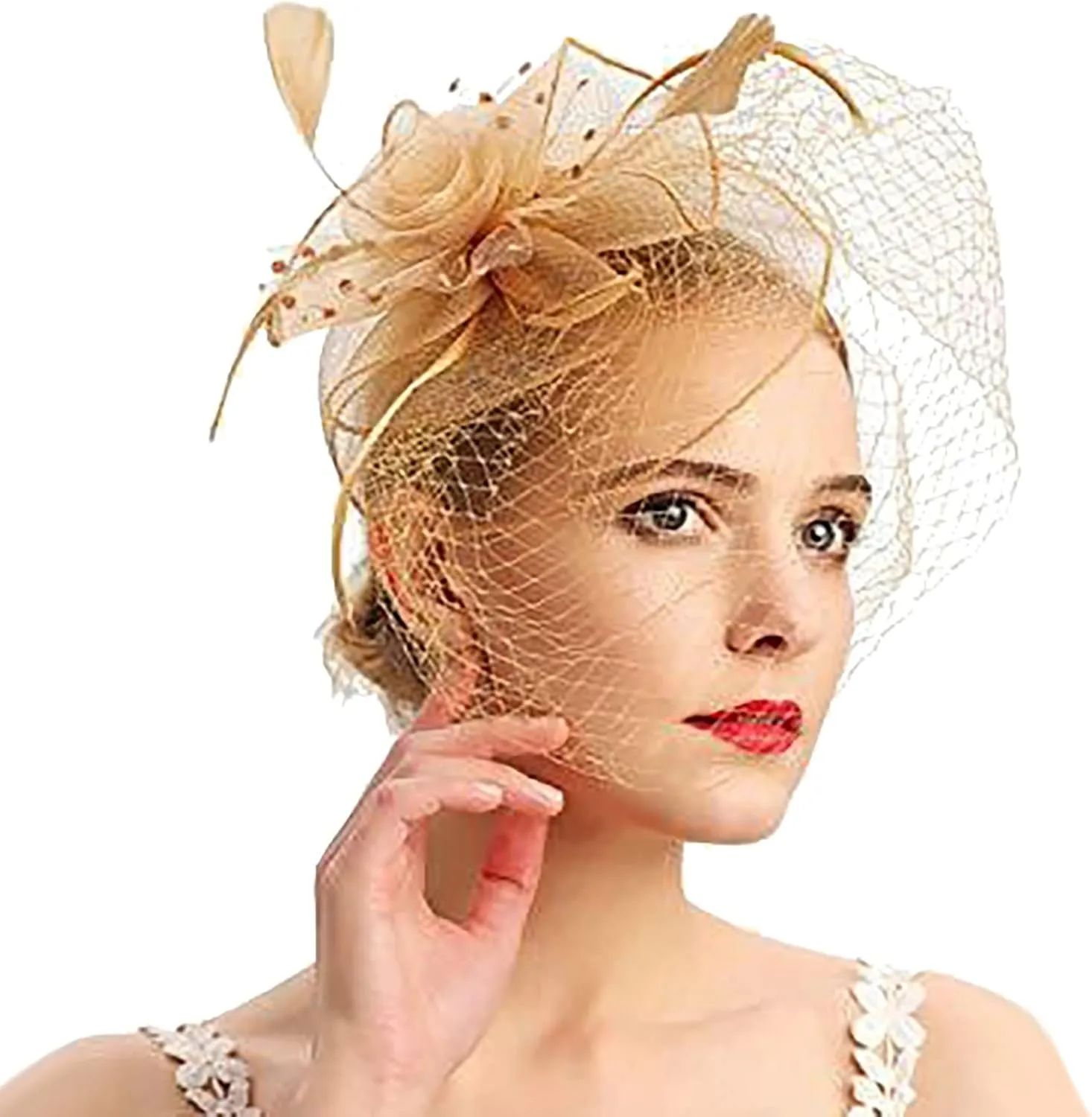 YOLAI Women's Fascinator Feather Tea Party Hat Hair Clip Pin Brooch Corsage Bridal Hairband Derby Hat Cocktail Wedding