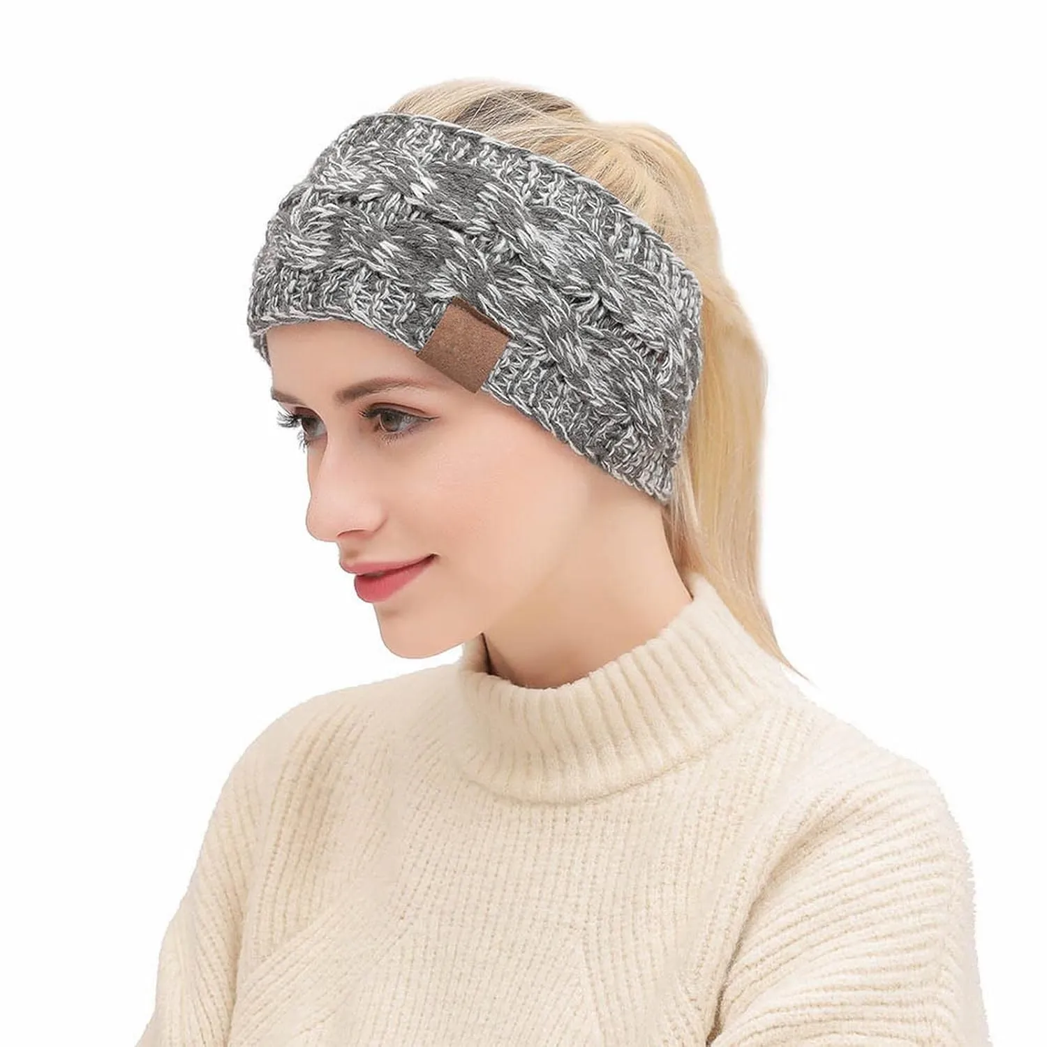 YOLAI Womens Winter Ear Warmer Headbands Cable Knit Head Wrap Fleece Lined Headband for Women Girls (F, One Size)