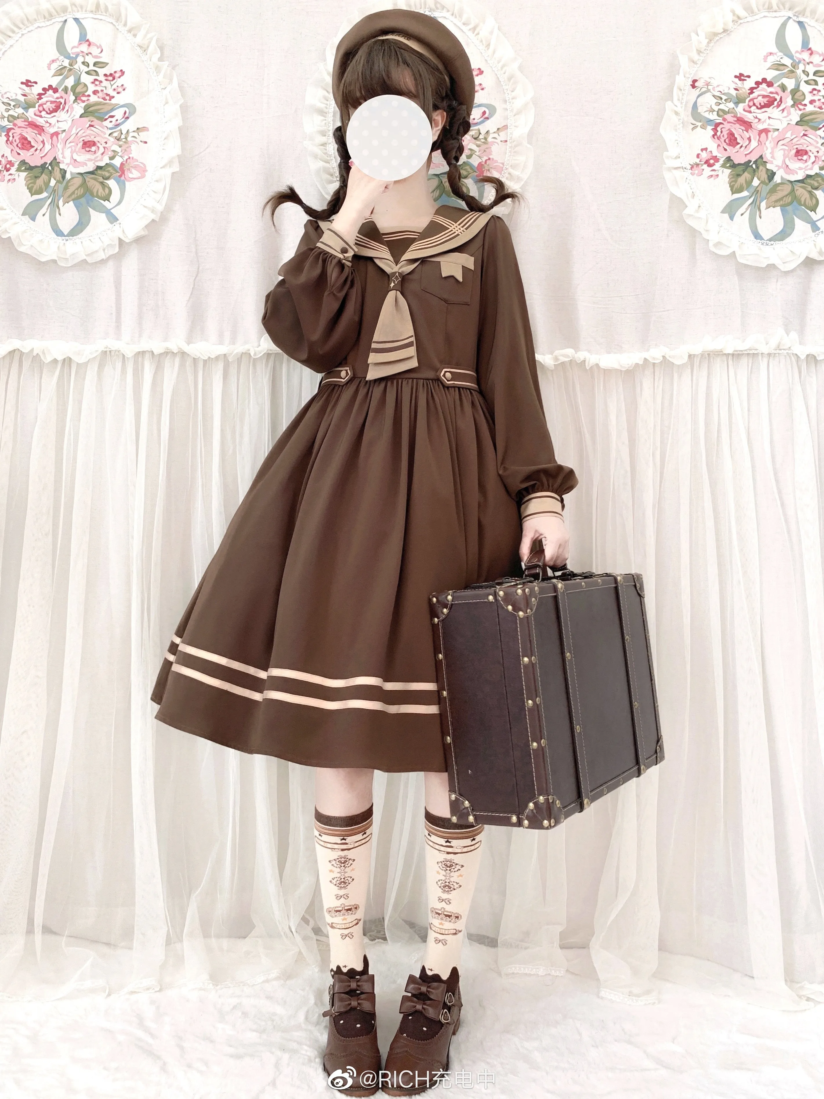 Yukines Box~Retro Lolita Chocolate Color Cotton Socks