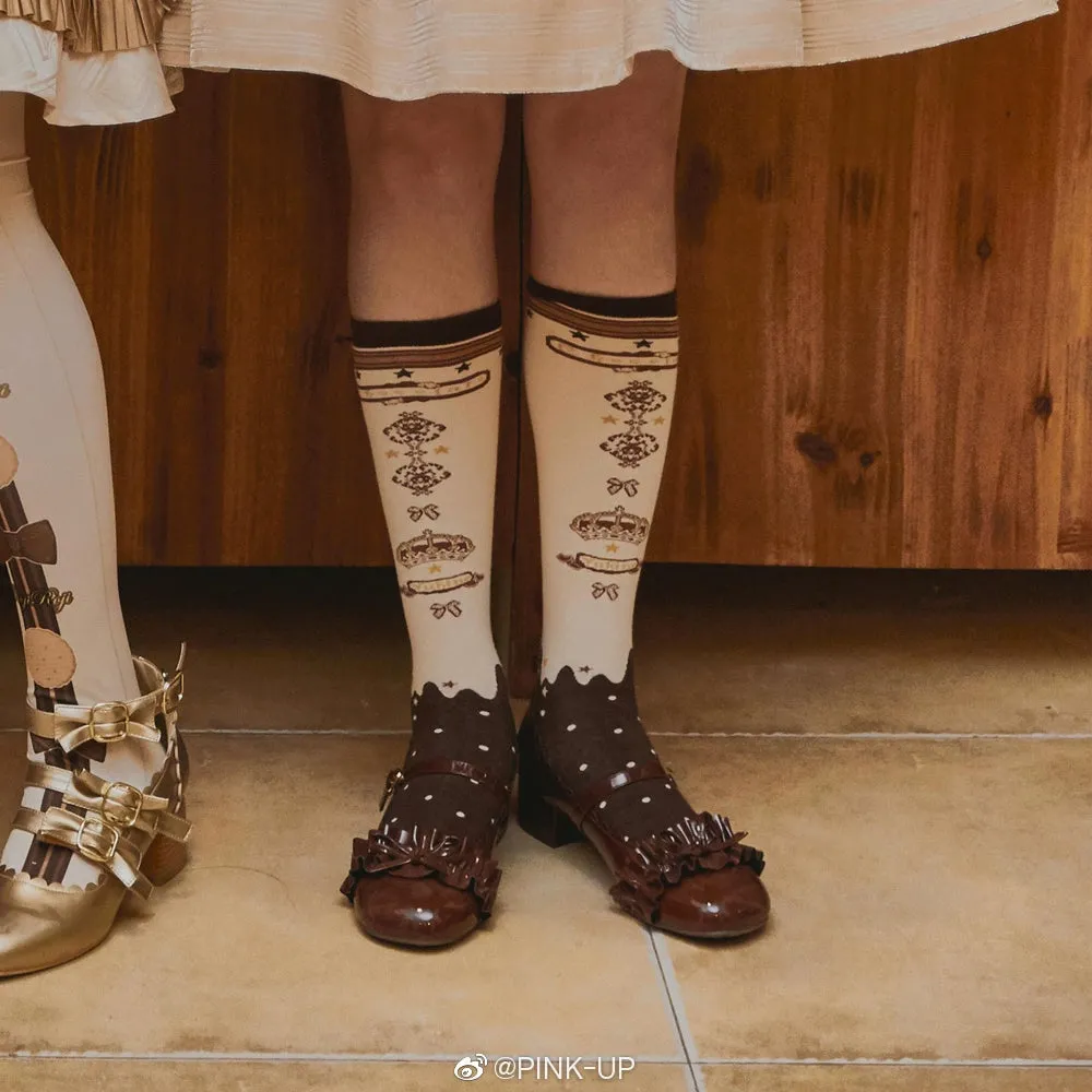 Yukines Box~Retro Lolita Chocolate Color Cotton Socks