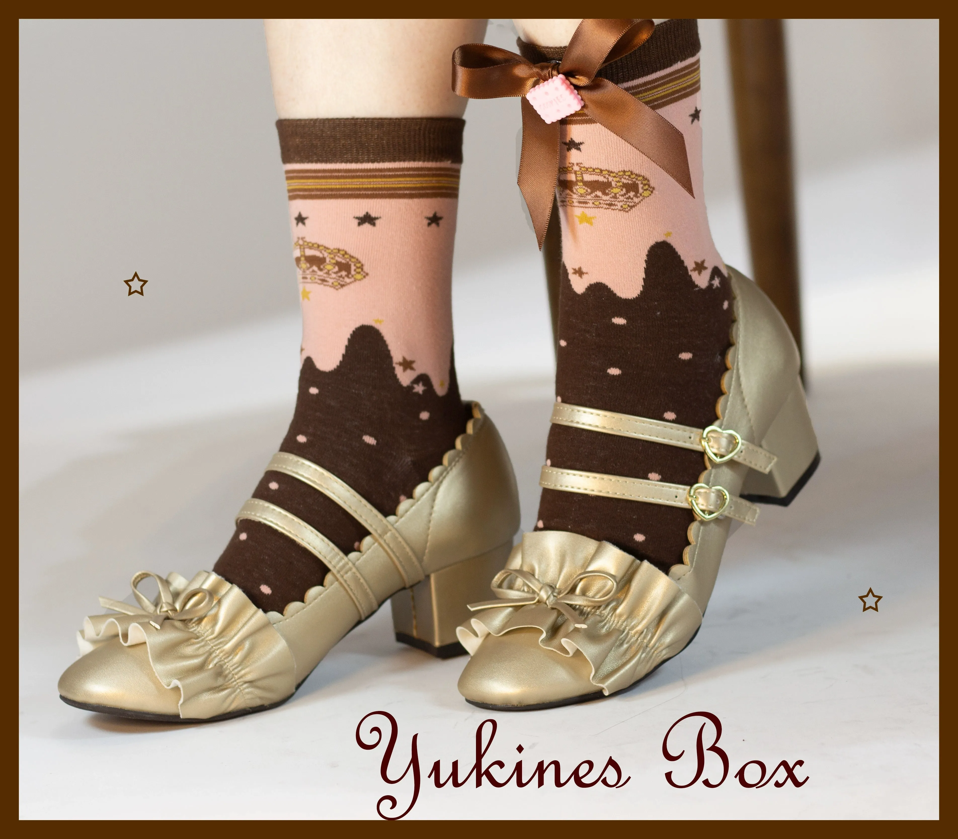 Yukines Box~Retro Lolita Chocolate Color Cotton Socks