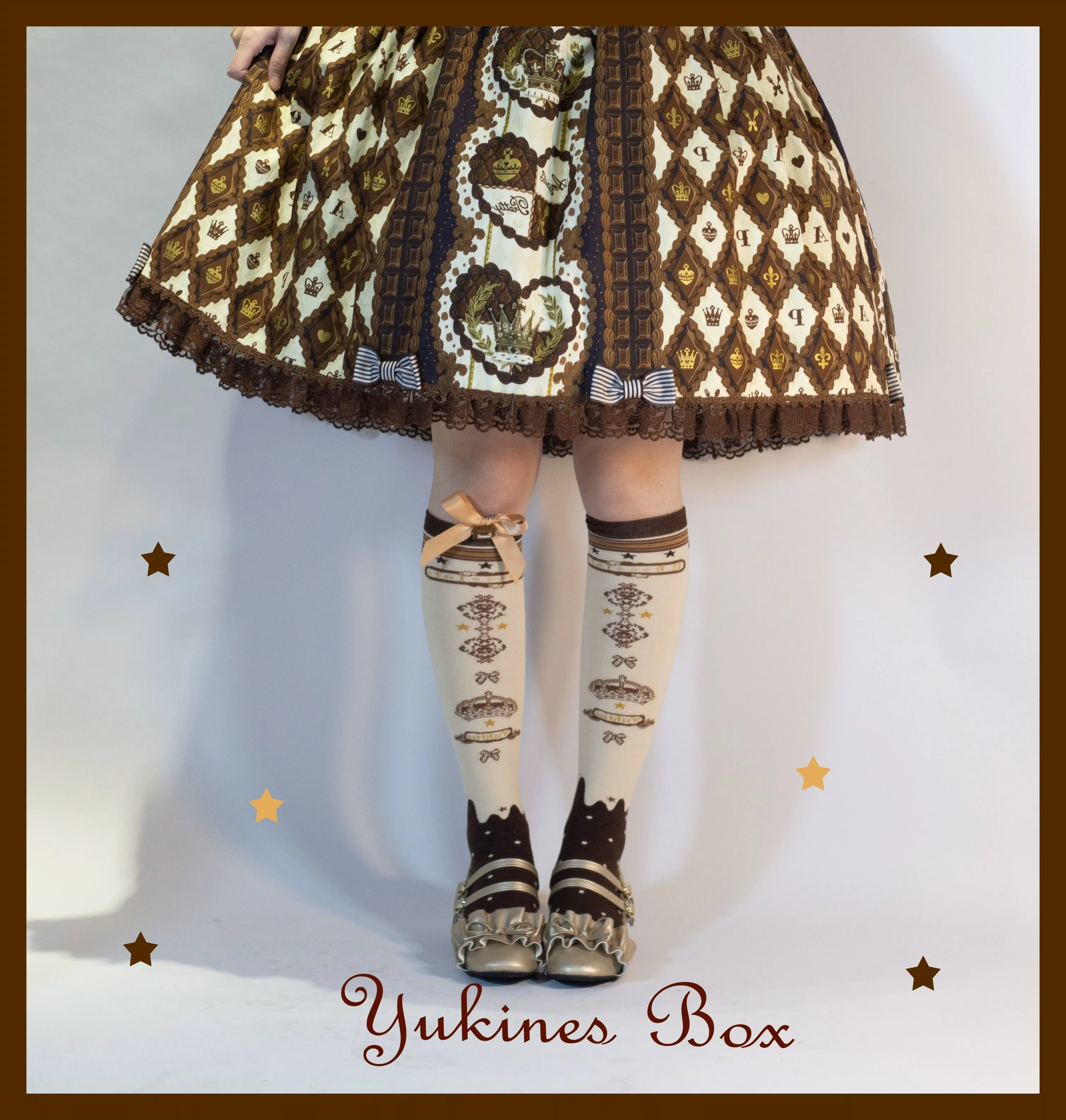 Yukines Box~Retro Lolita Chocolate Color Cotton Socks