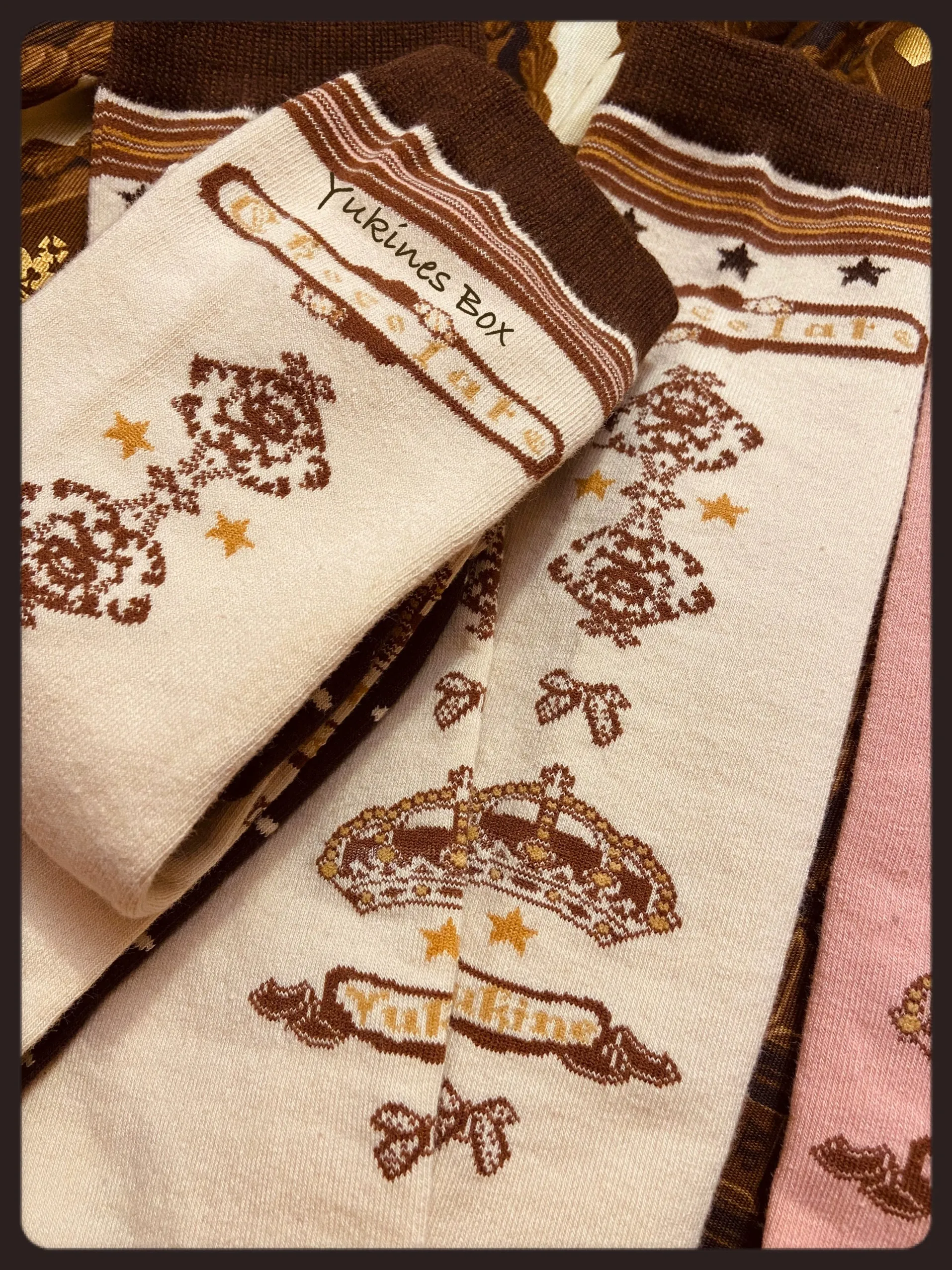 Yukines Box~Retro Lolita Chocolate Color Cotton Socks