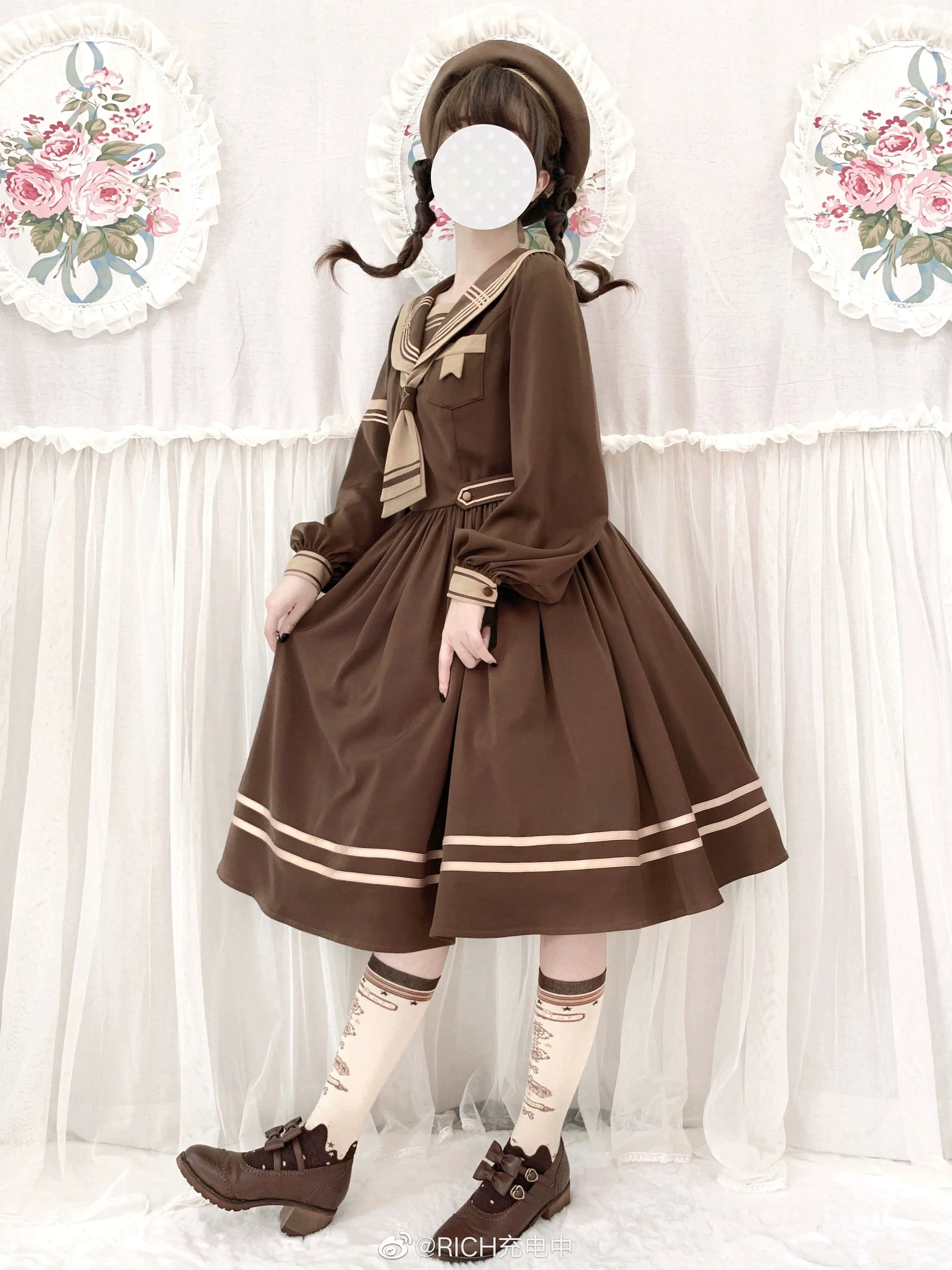 Yukines Box~Retro Lolita Chocolate Color Cotton Socks