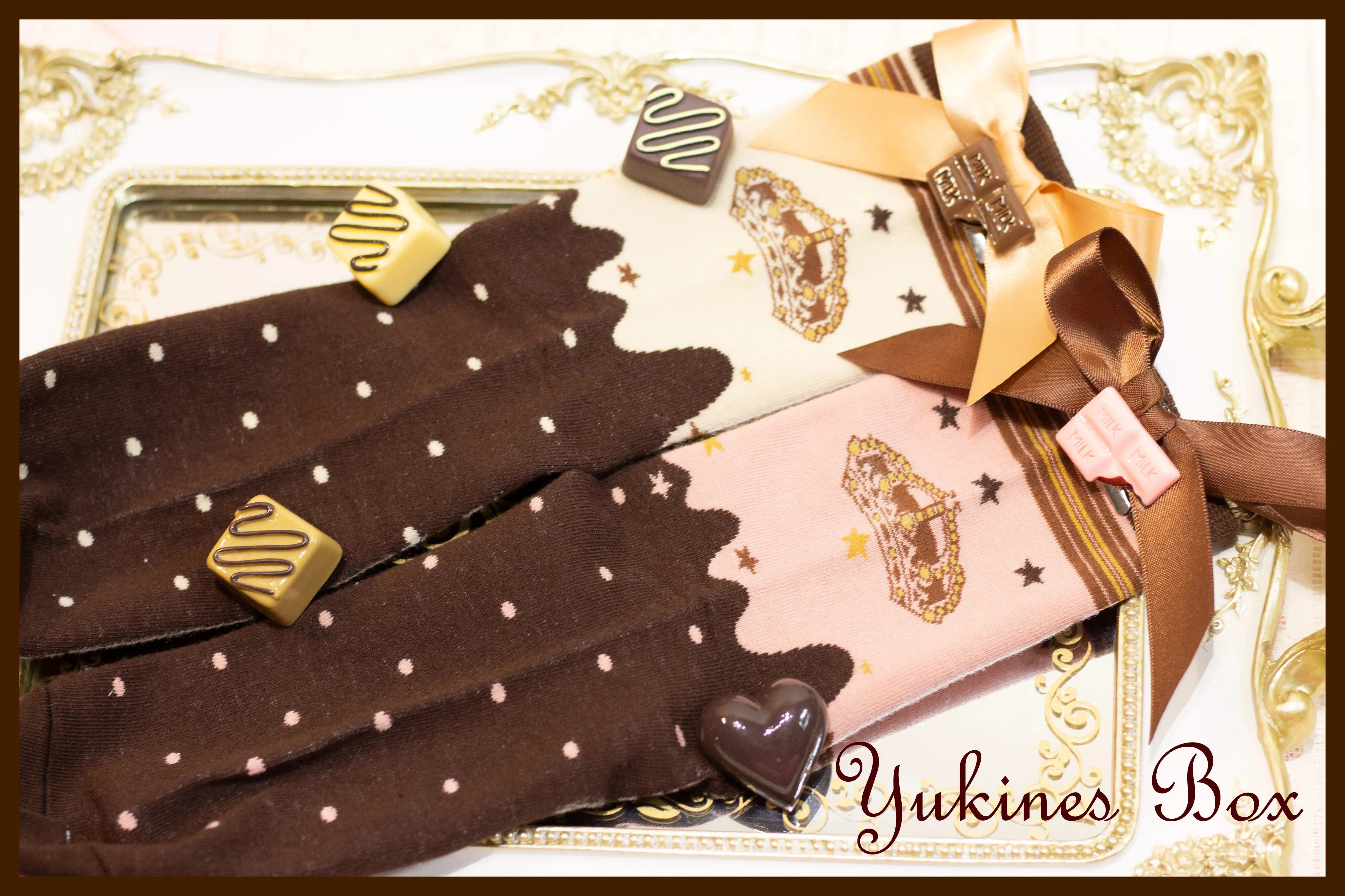 Yukines Box~Retro Lolita Chocolate Color Cotton Socks