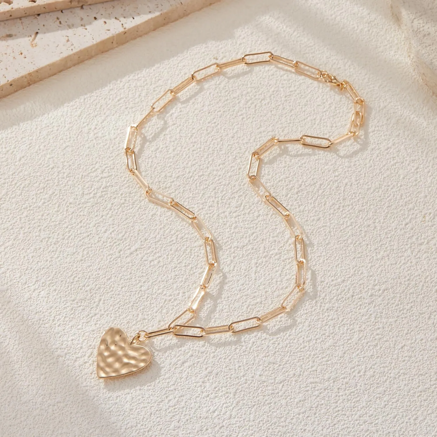 Yuoos Chunky Gold Necklace for Women Statement Thick Chain Vintage Chain Choker Layered Hammered Bold Cross Heart Star Moon Pendant Necklace for Women