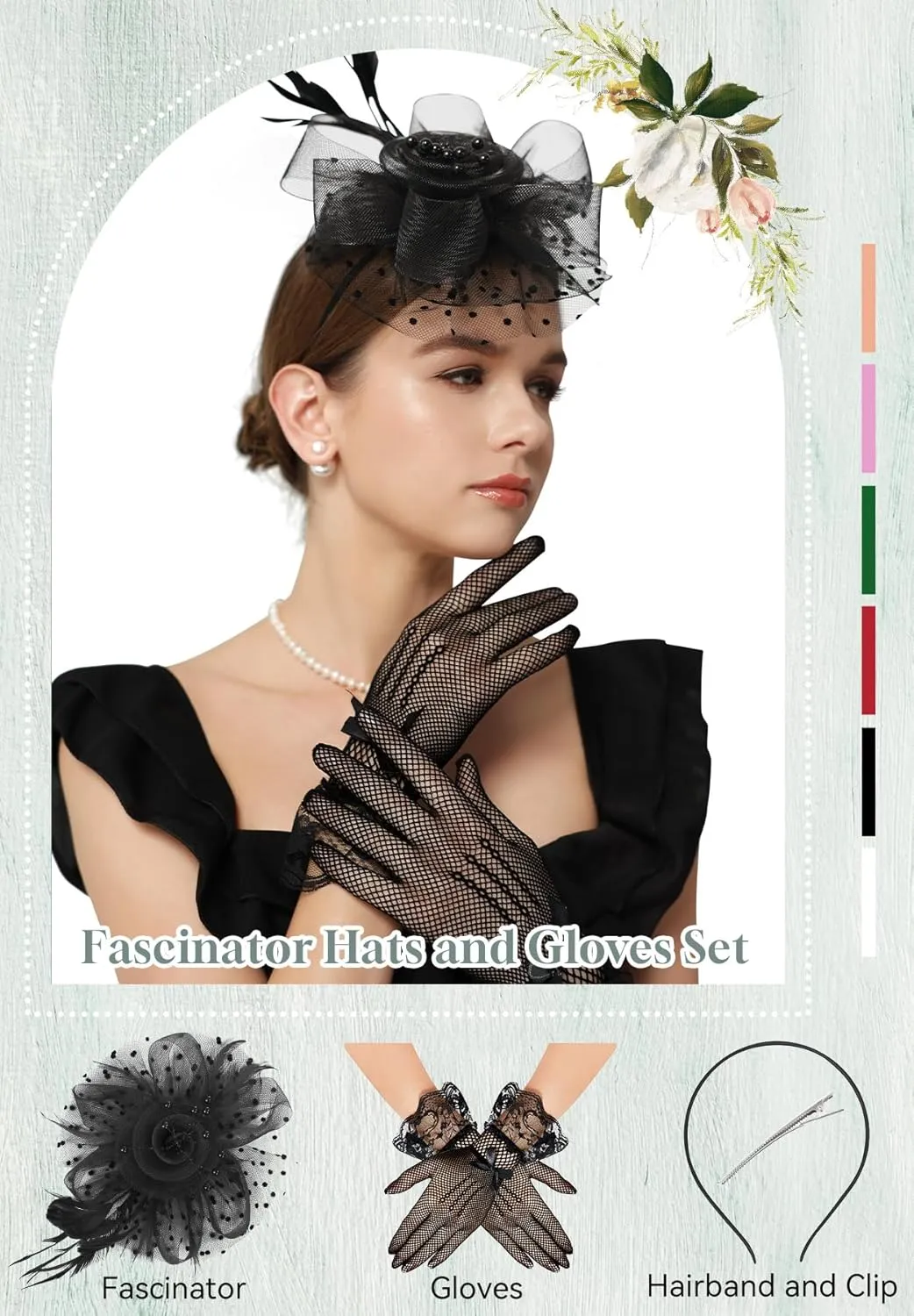 Zando Kentucky Fascinators Hats for Women Derby Tea Party Hat Flower Mesh Feathers Headband Headwear Hair Clip for Girls