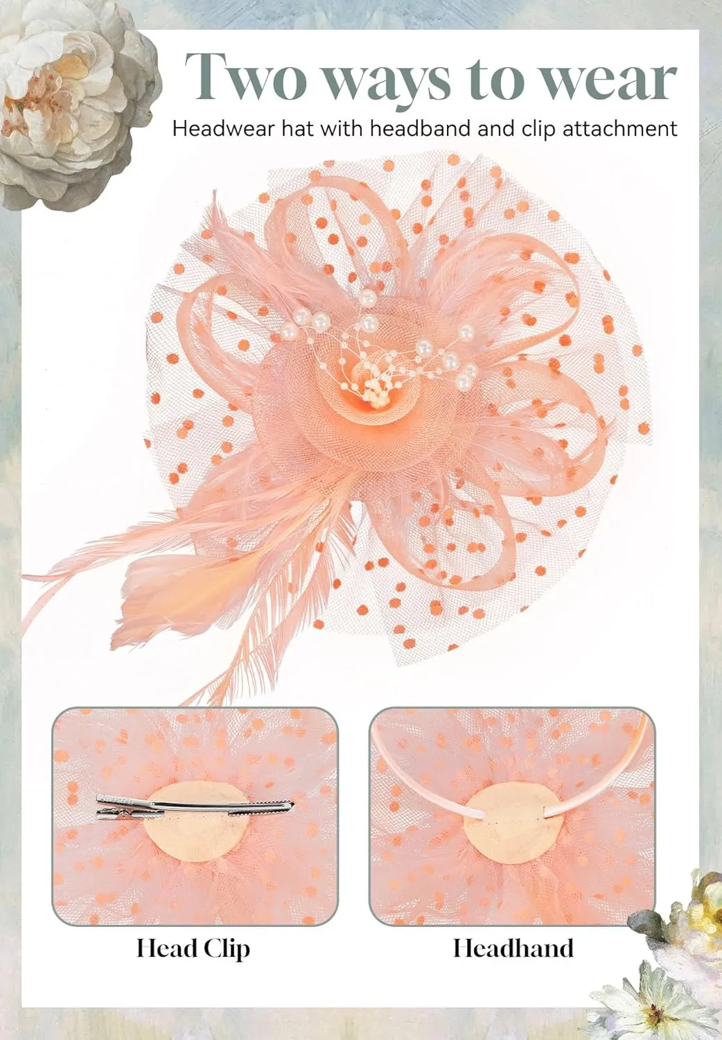 Zando Kentucky Fascinators Hats for Women Derby Tea Party Hat Flower Mesh Feathers Headband Headwear Hair Clip for Girls