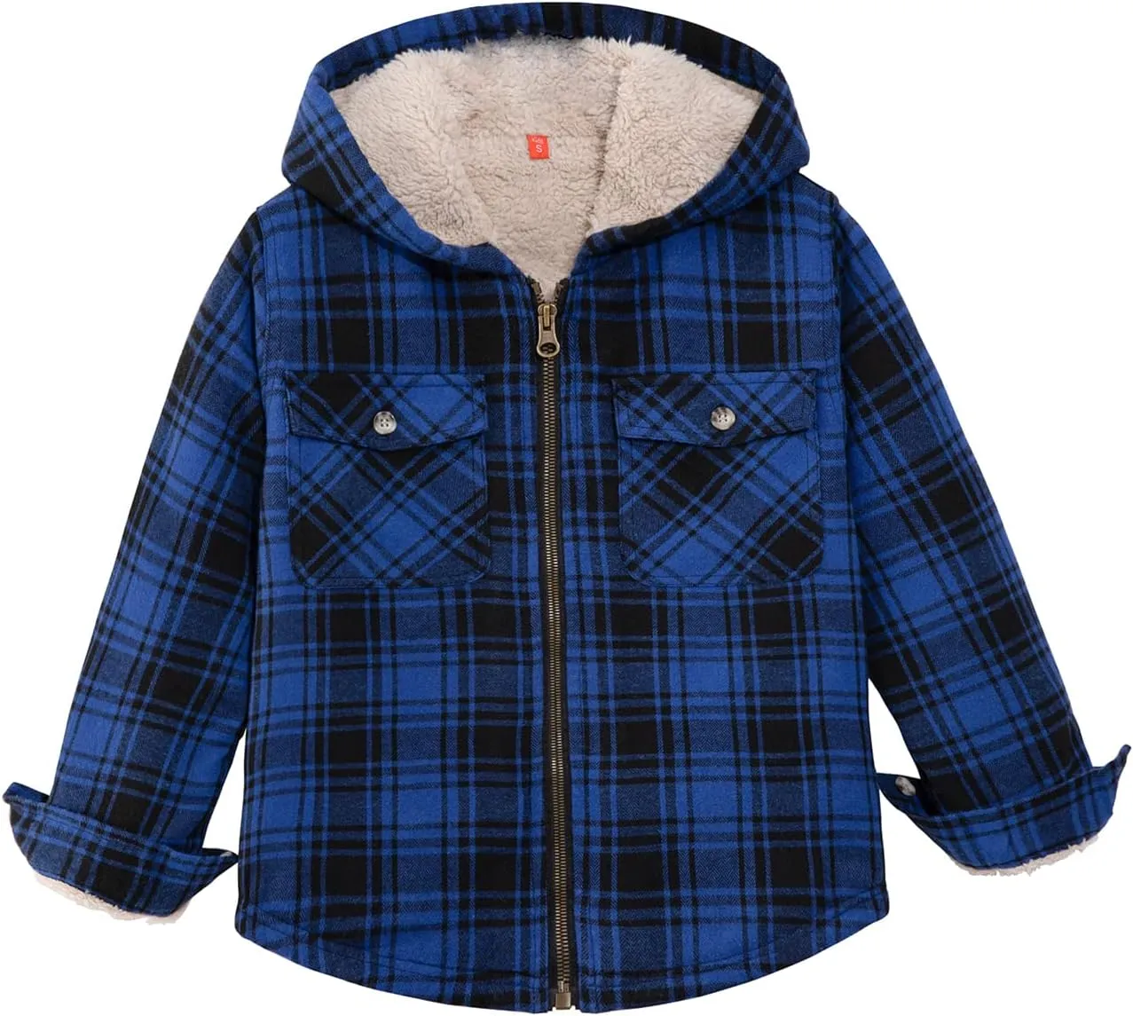 ZENTHACE Boys Sherpa Lined Full Zip Flannel Plaid Shirt Jacket,Cozy Hooded Flannel Shirt with Hand Pockets