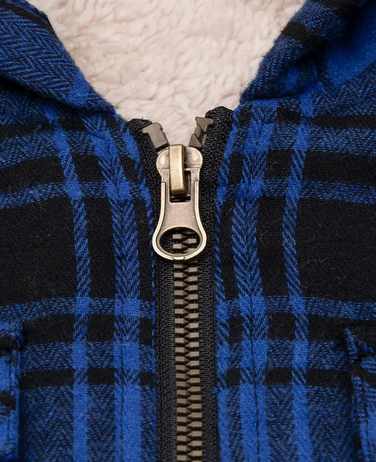 ZENTHACE Boys Sherpa Lined Full Zip Flannel Plaid Shirt Jacket,Cozy Hooded Flannel Shirt with Hand Pockets