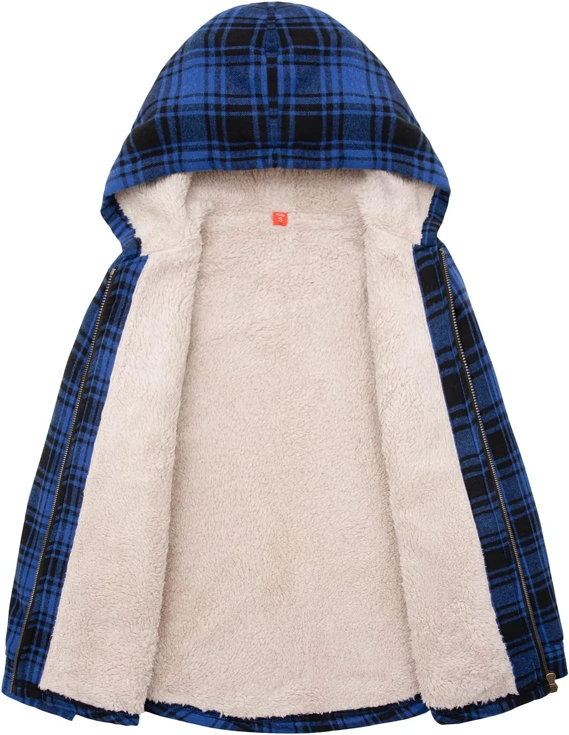 ZENTHACE Boys Sherpa Lined Full Zip Flannel Plaid Shirt Jacket,Cozy Hooded Flannel Shirt with Hand Pockets