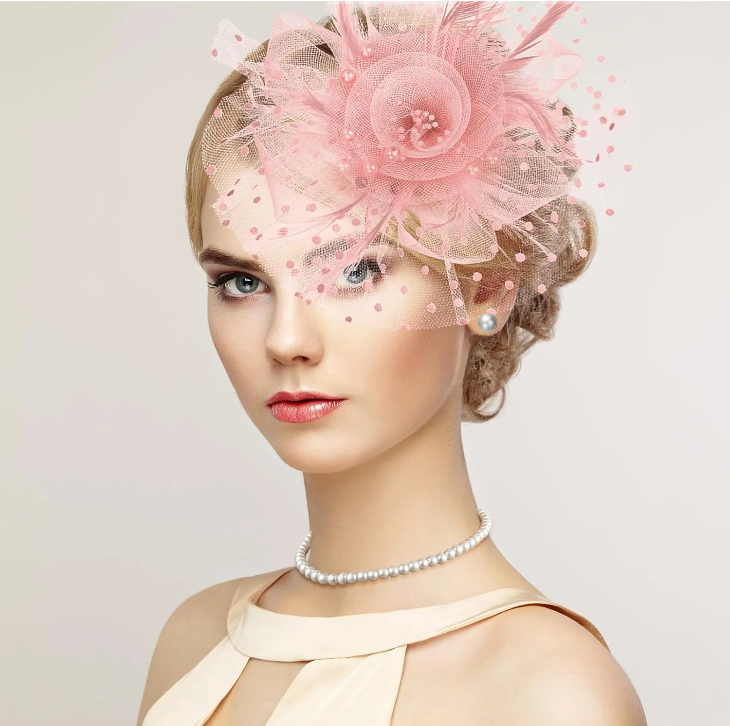 Zhanmai 12 Pcs Tea Party Accessory Bride Fascinators Hat for Wedding Women Halloween Glove Headband Necklace Bracelet