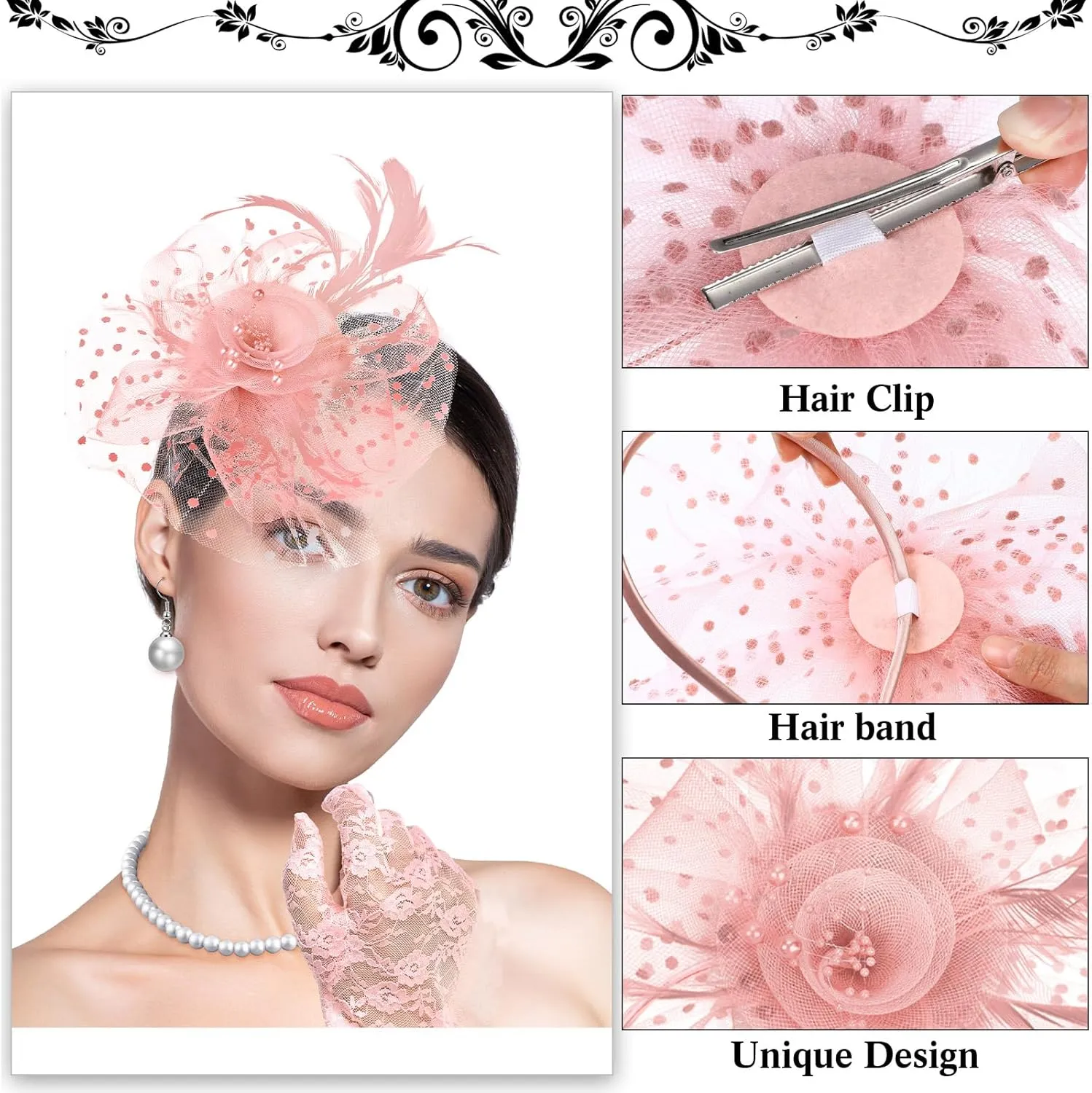 Zhanmai 12 Pcs Tea Party Accessory Bride Fascinators Hat for Wedding Women Halloween Glove Headband Necklace Bracelet